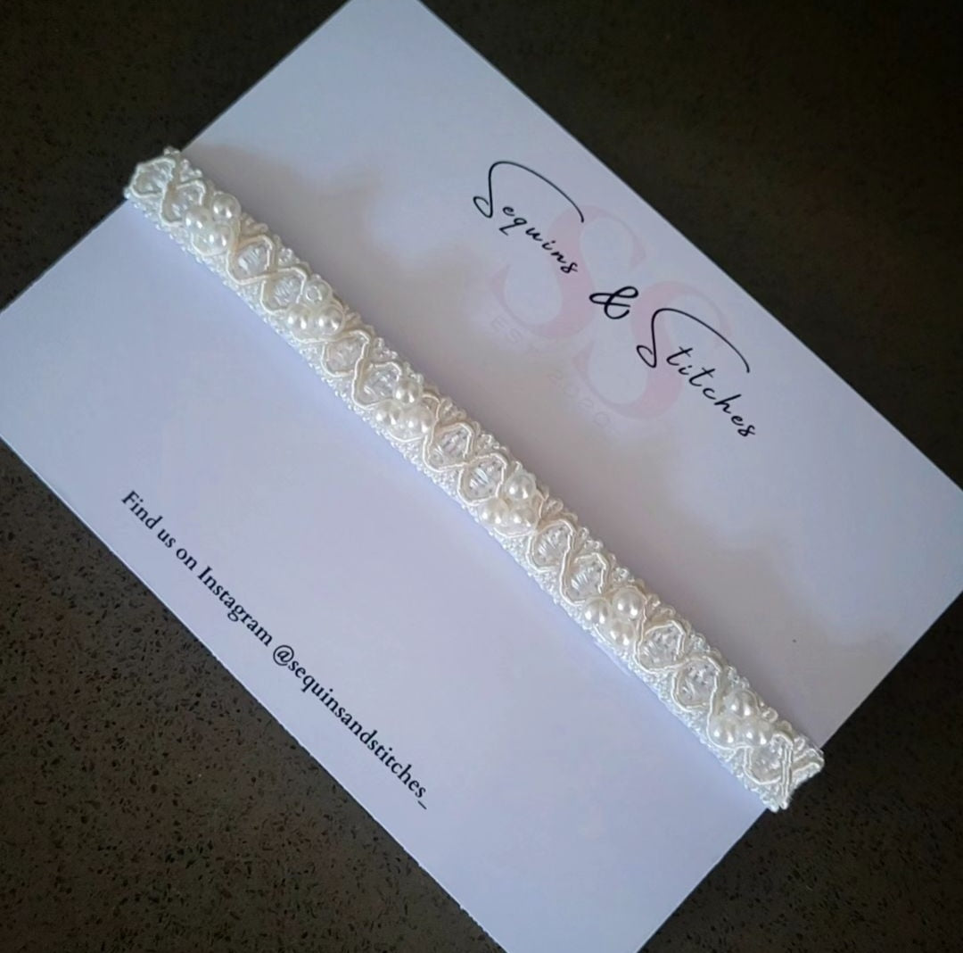 Holly pearl ivory christening headband