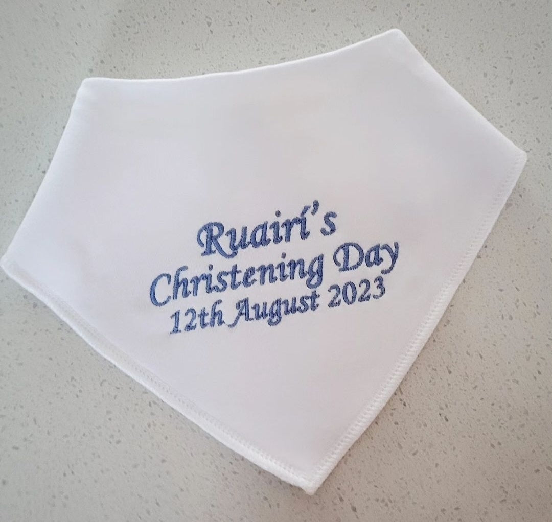 white personalised christening day bib