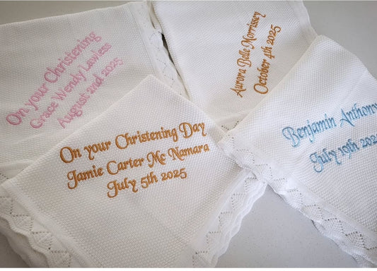 Personalised christening blanket ( soft ivory/ off white  shade )