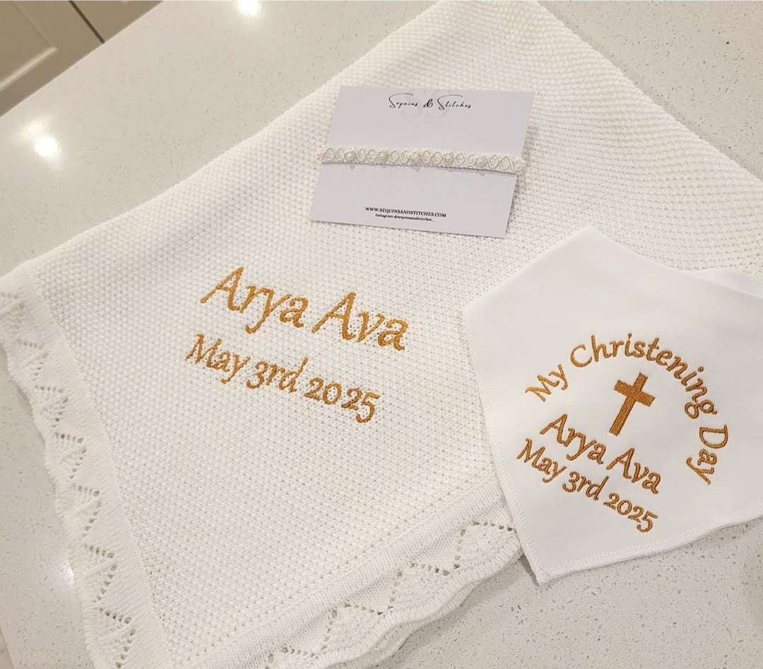 Personalised christening blanket ( soft ivory/ off white  shade )