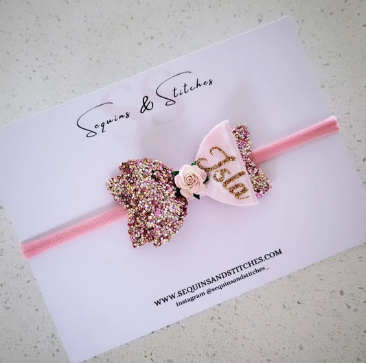 Disco pink personalised bow