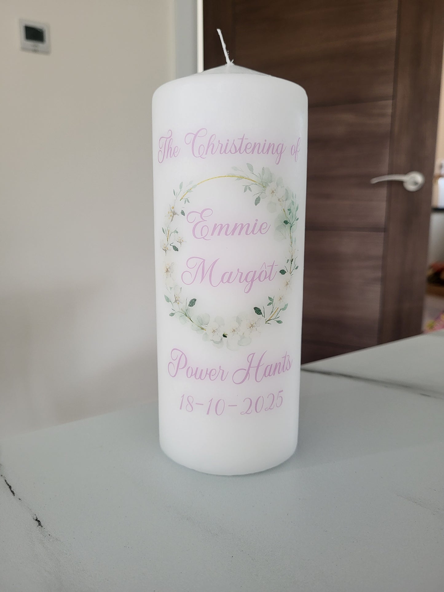 Personalised christening candle.