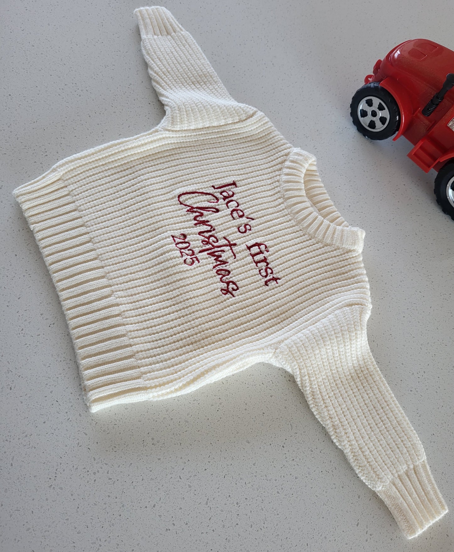 1st christmas personalised chunky knit jumper