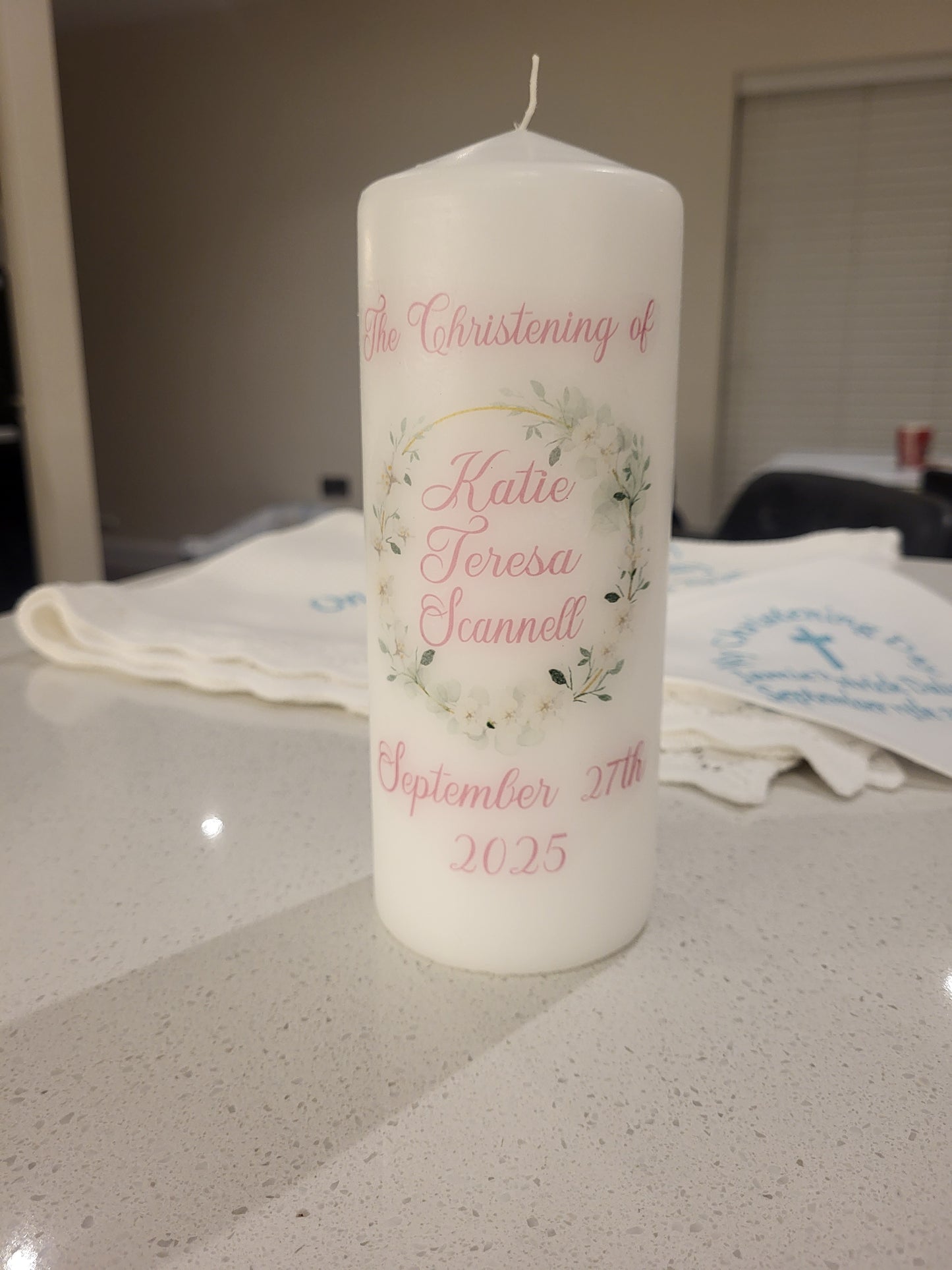 Personalised christening candle.