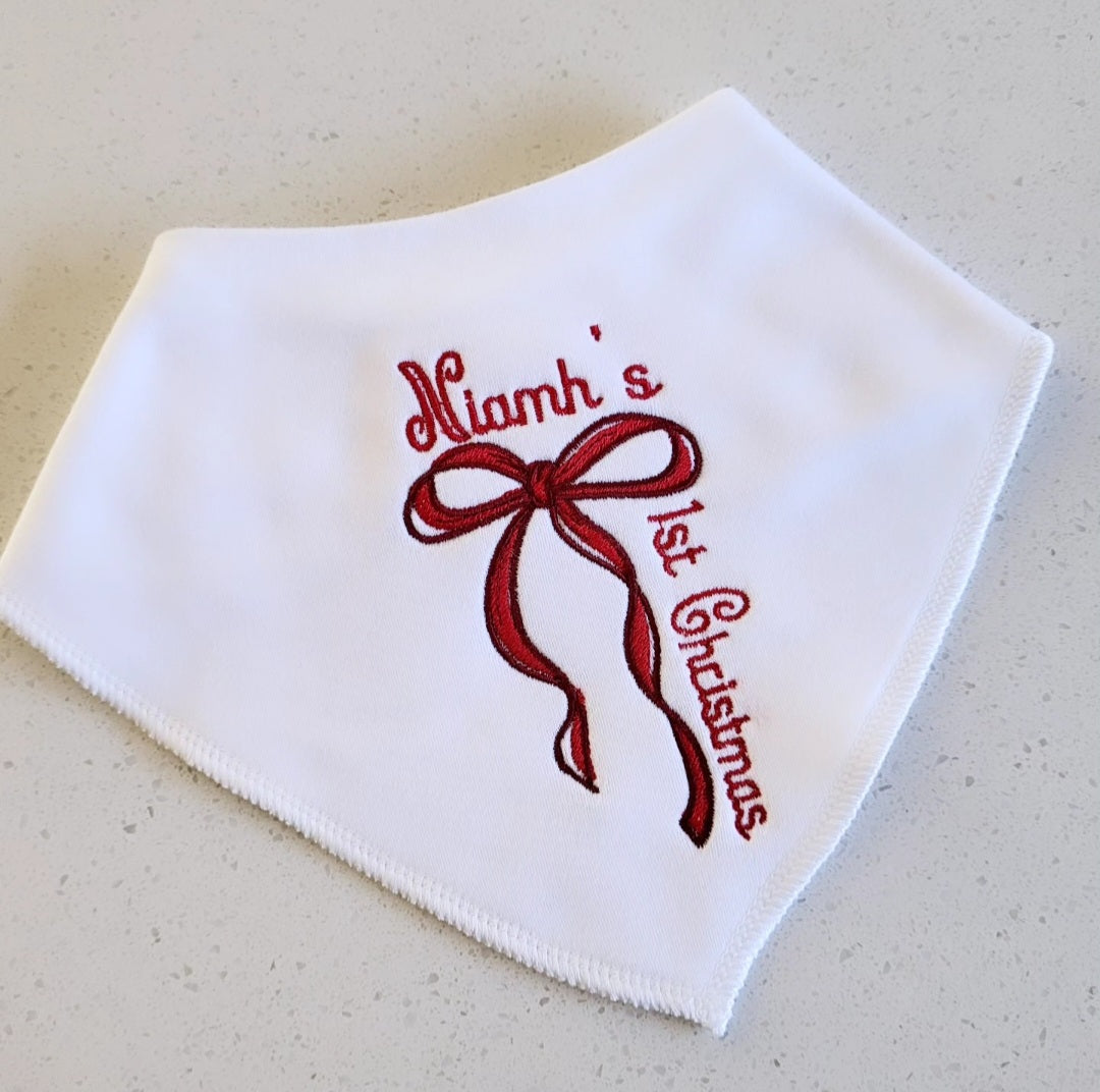 1st xmas bow design bib