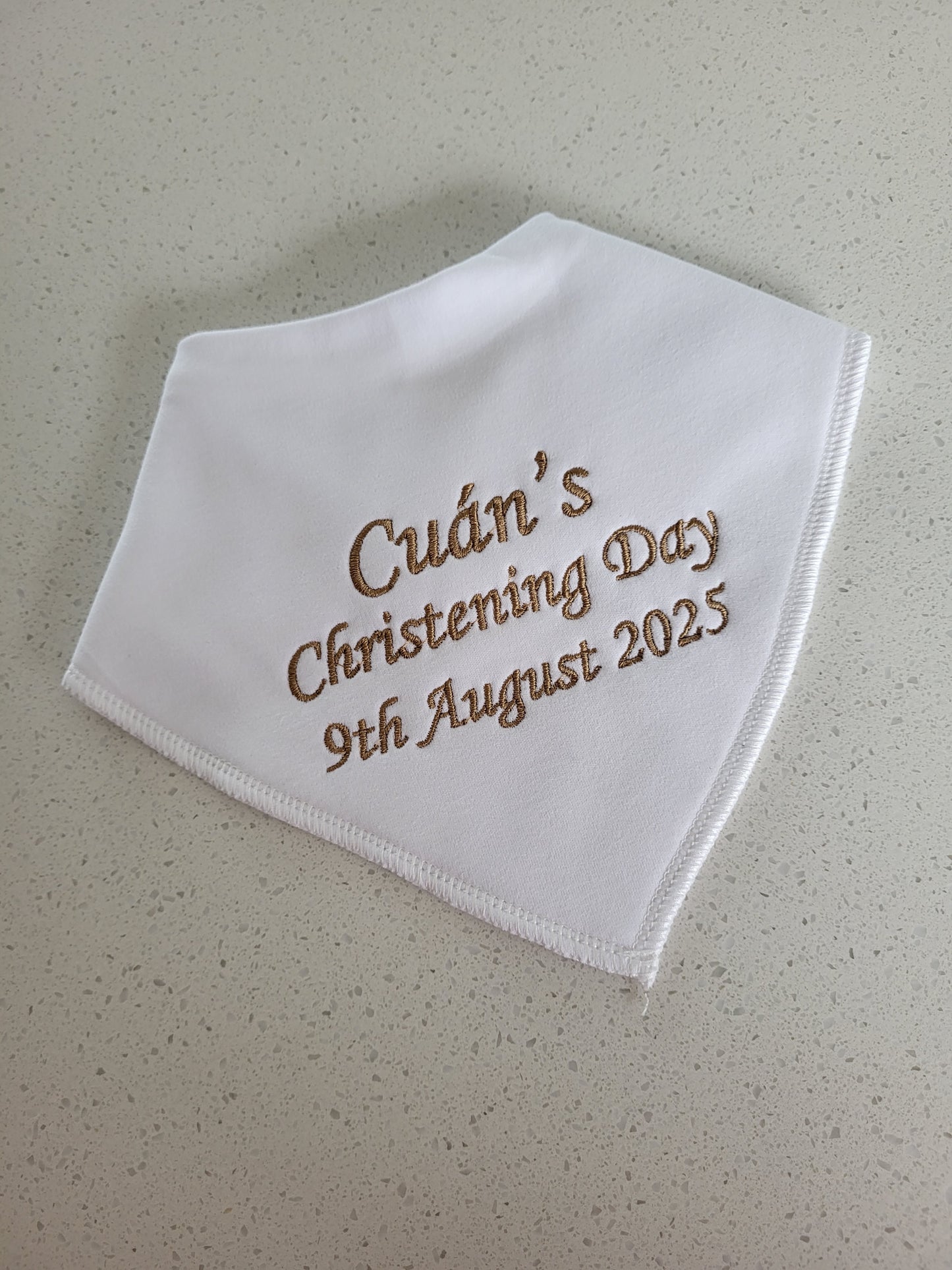white personalised christening day bib
