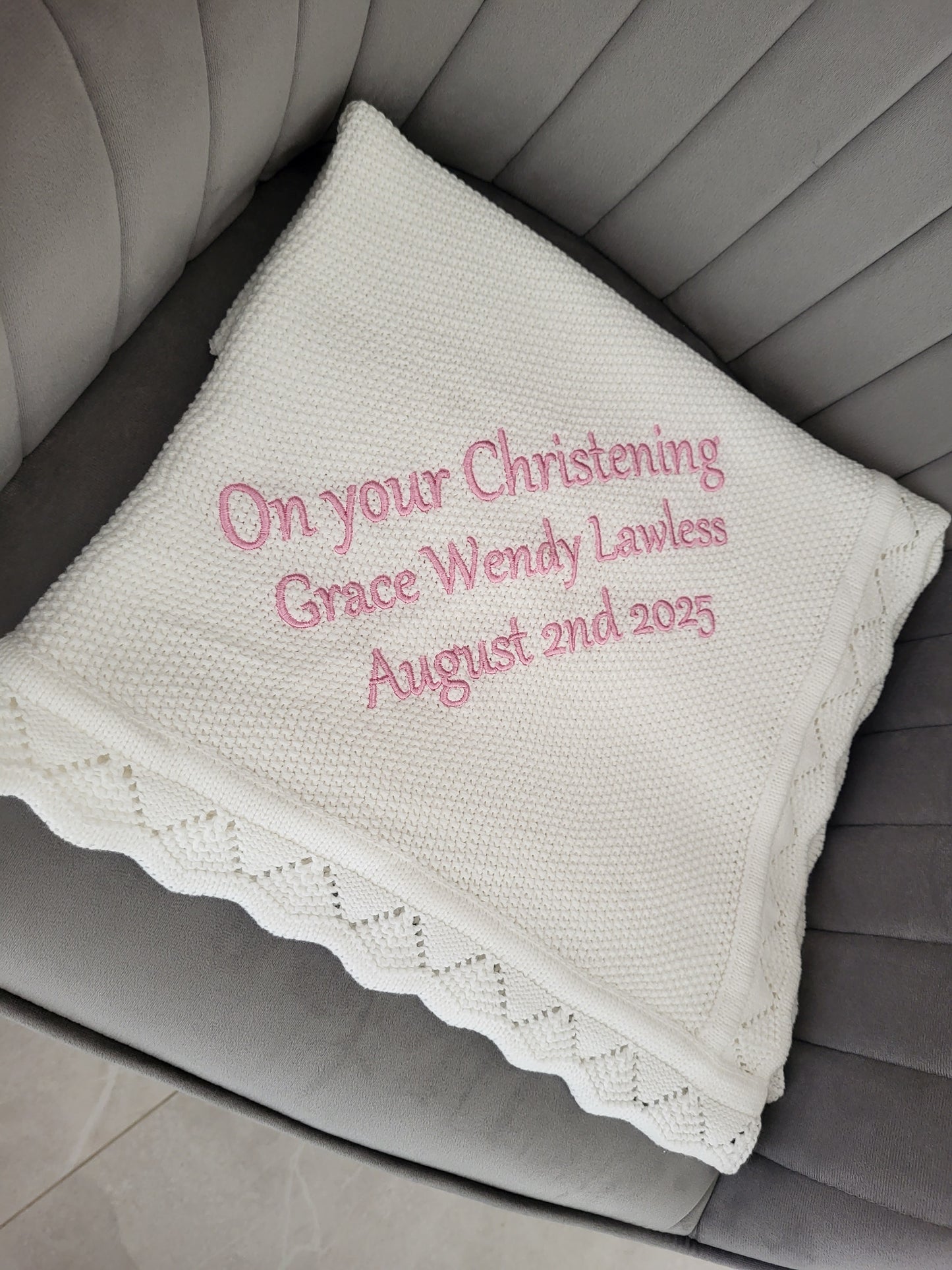 Personalised christening blanket ( soft ivory/ off white  shade )