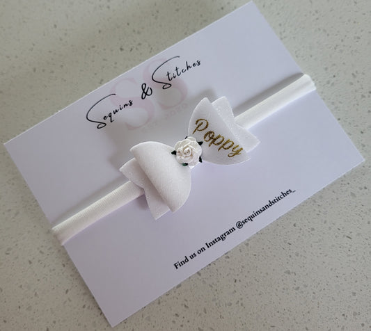 white glitter personalised bow