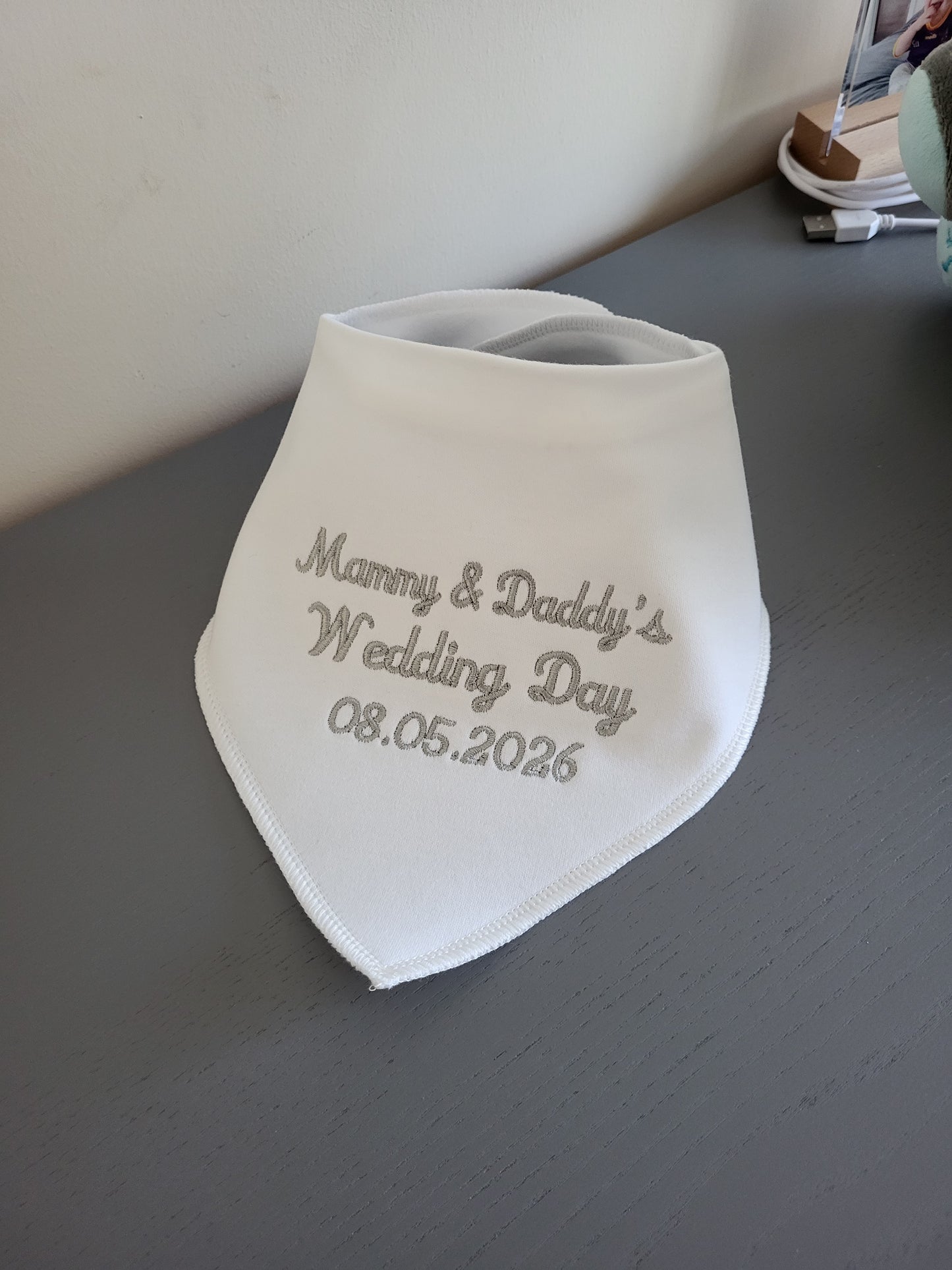 Personalised wedding day bibs.