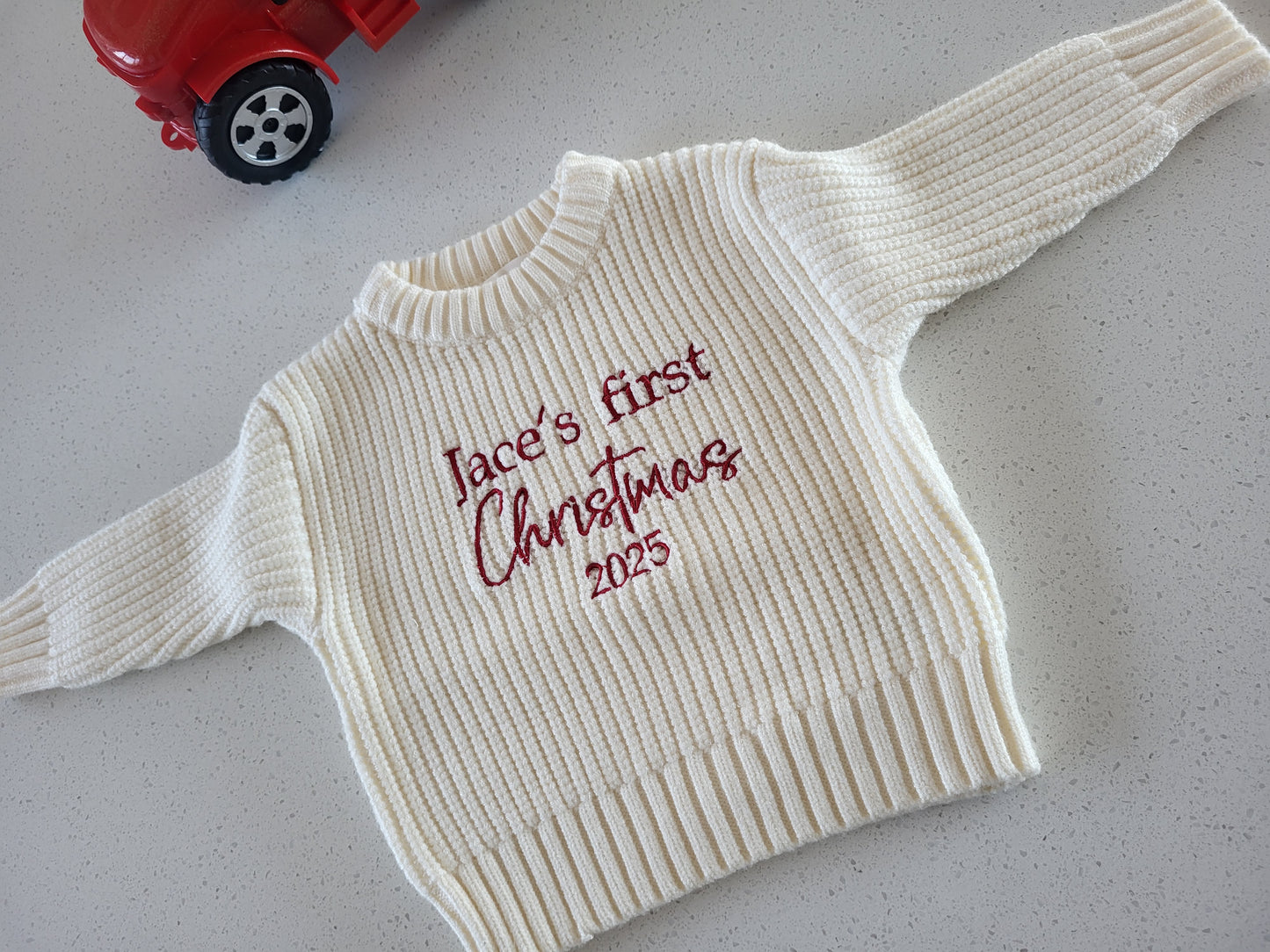 1st christmas personalised chunky knit jumper