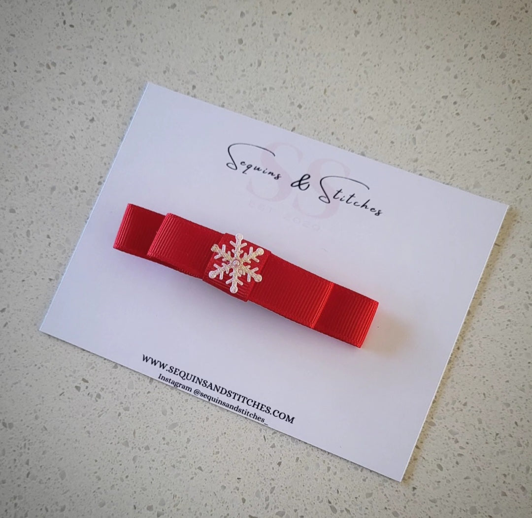 Red snowflake hair clip