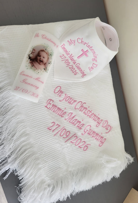 Bespoke christening bundle ( crisp white shawl option )