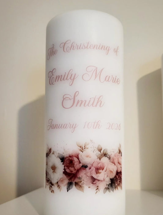 Floral theme christening candle