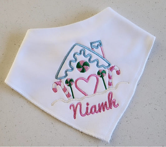 Candly cane house personalised xmas bib