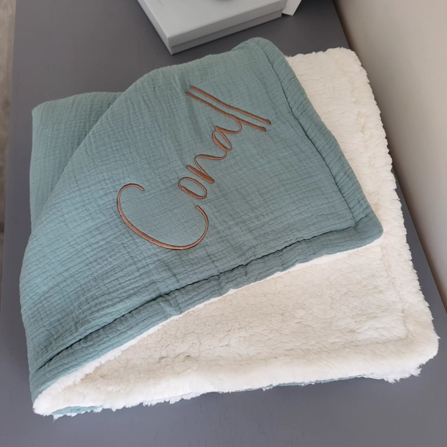 Sage green teddy fleece blanket