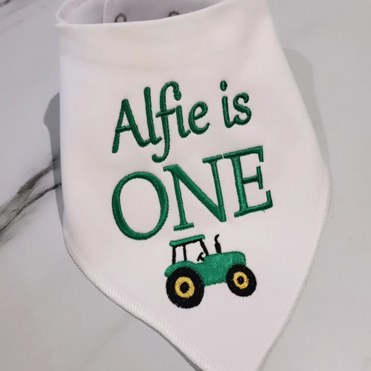 1st birthday green Tractor bib