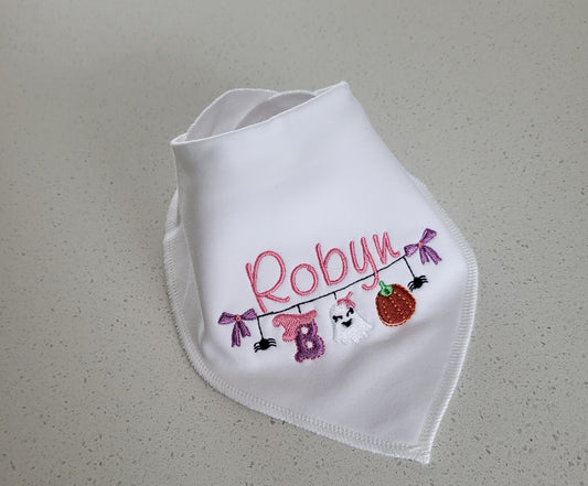 Girls personalised Halloween bib
