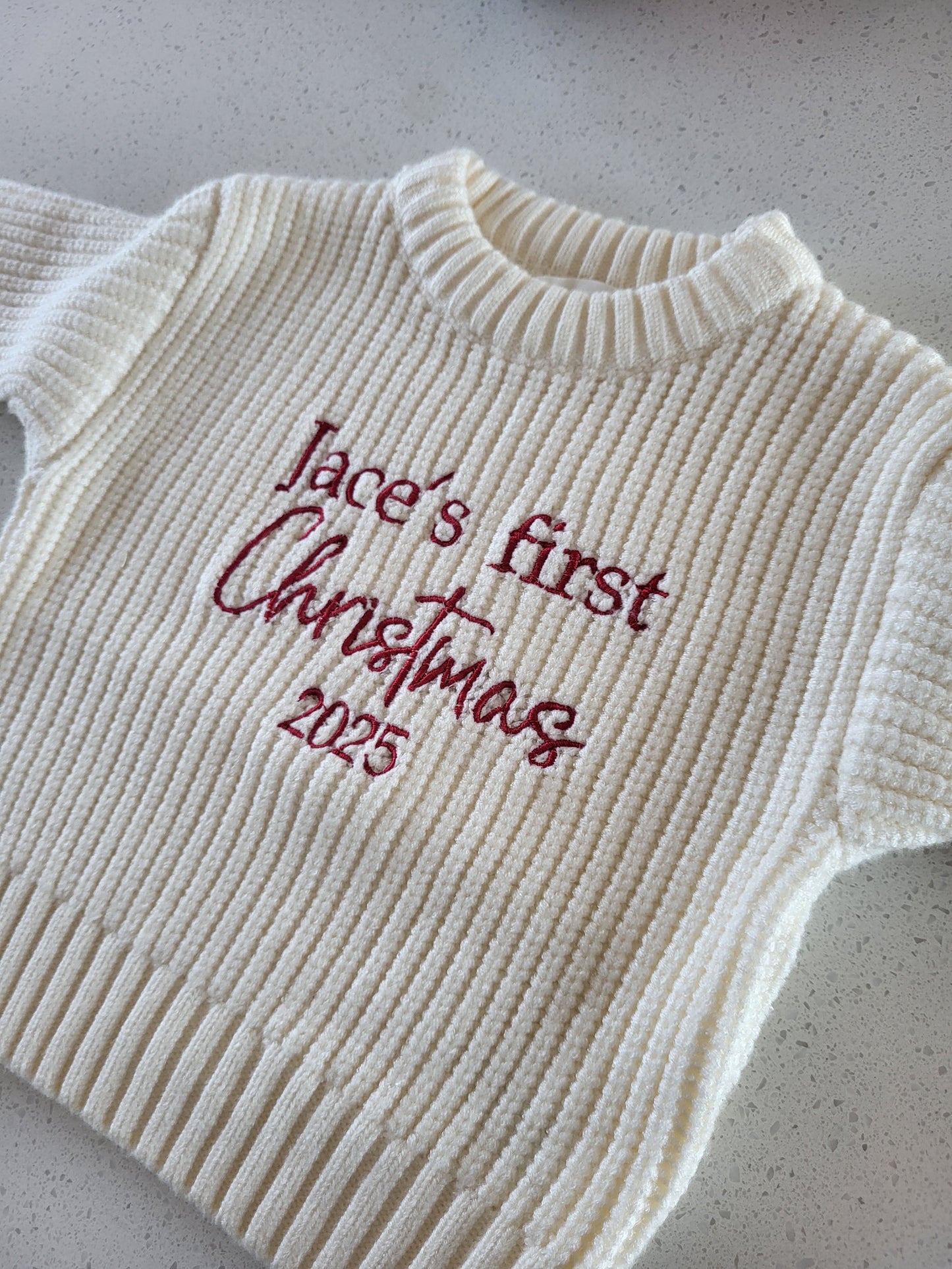 1st christmas personalised chunky knit jumper