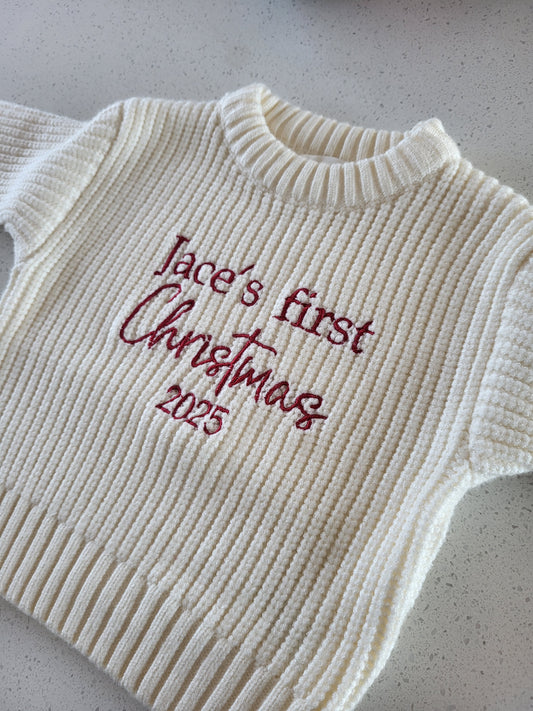 1st christmas personalised chunky knit jumper