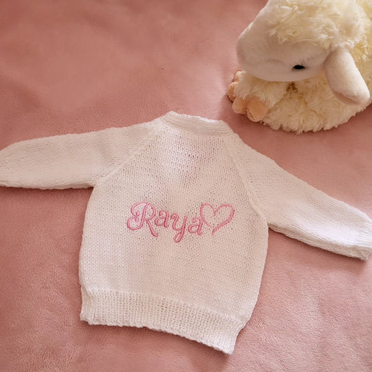 Personalised hand knitted cardigan