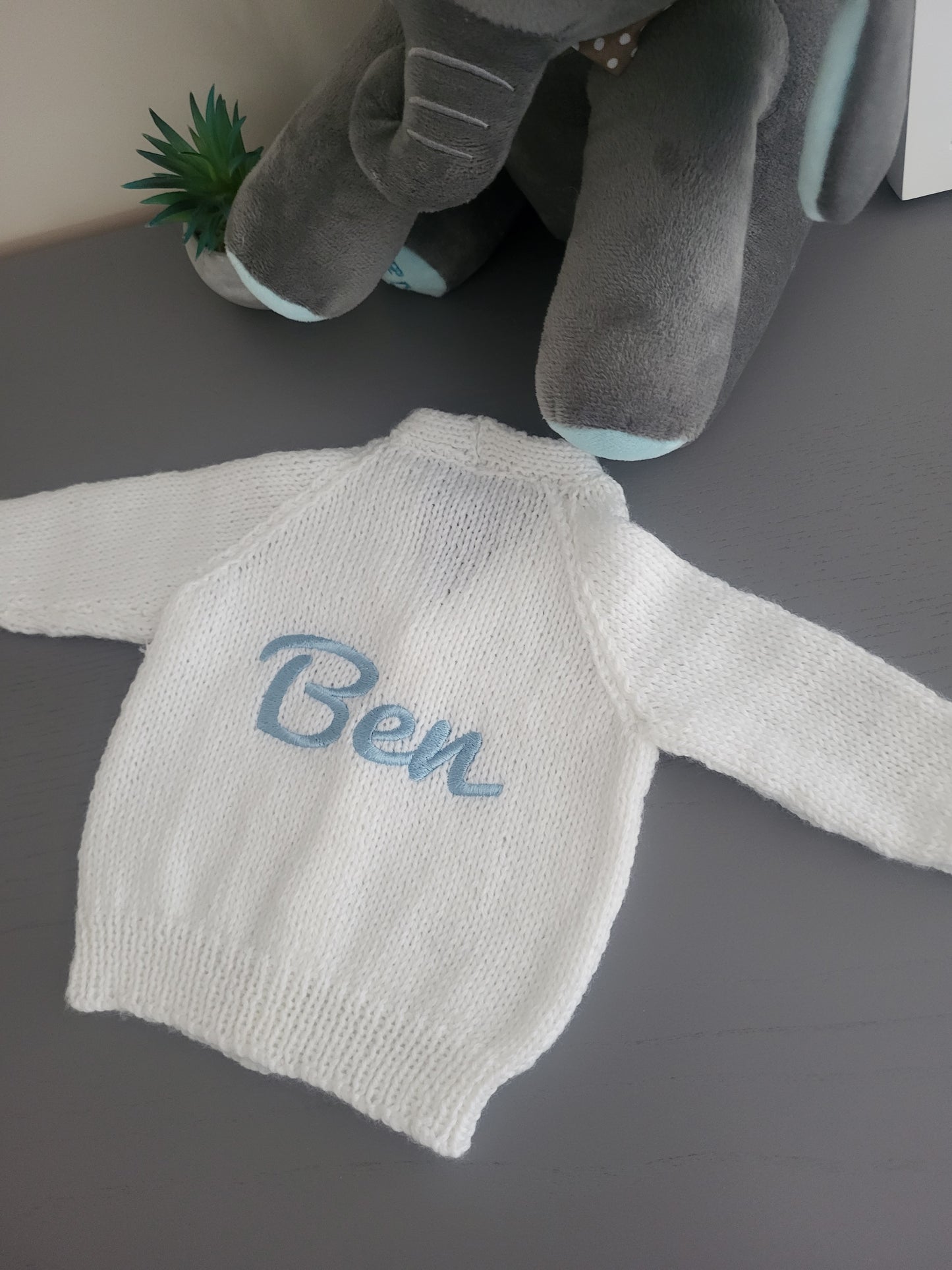 Personalised hand knitted cardigan
